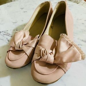 Zara girls satin bow blush pick shies size 38